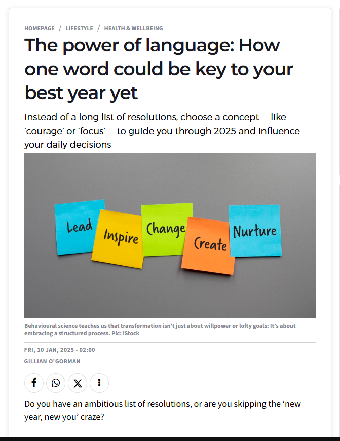 Colourful sticky notes with words: Lead, Inspire, Change, Create, Nurture, representing key concepts for 2025.